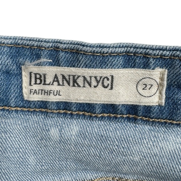 Blank NYC Faithful Acid Wash Distressed Denim Pencil Midi Skirt, Size 27 - Picture 4 of 7